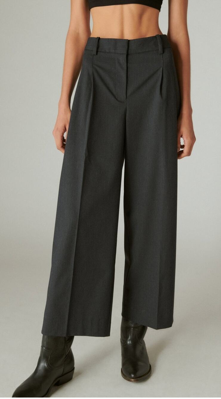 Lucky Brand Cropped Wide Leg Striped Pleated Dress Pant Trouser Womens 12 Blue